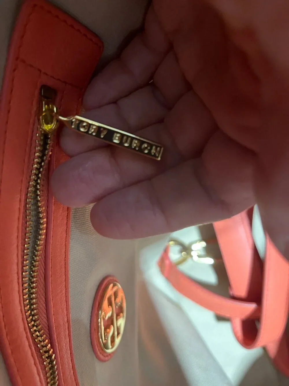 Tory Burch Marley Classic Leather Sample Bag Tabasco Coral Large Satchel Purse